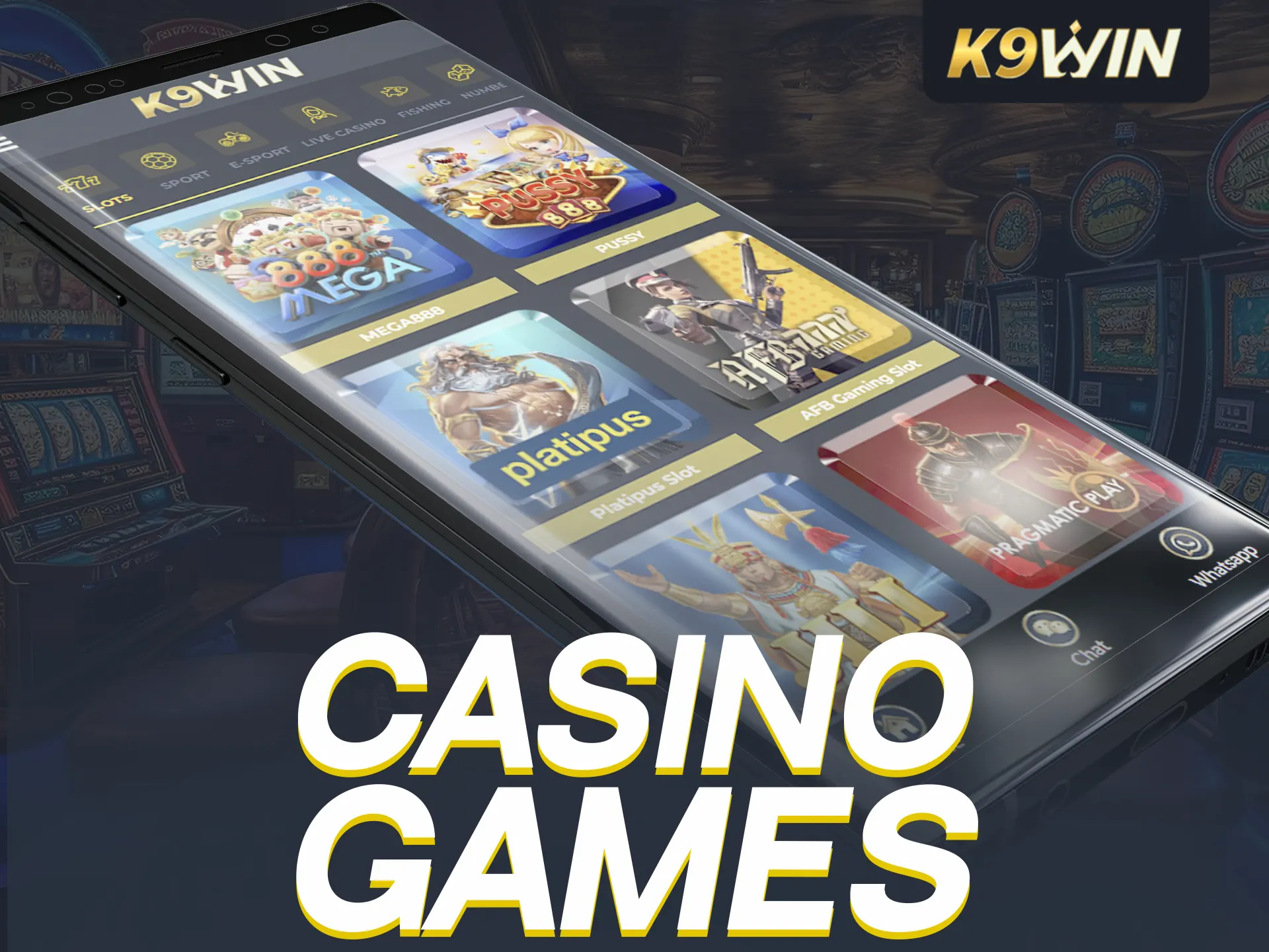 Enjoy 2,000+ games on K9Win app, including slots and live casino.