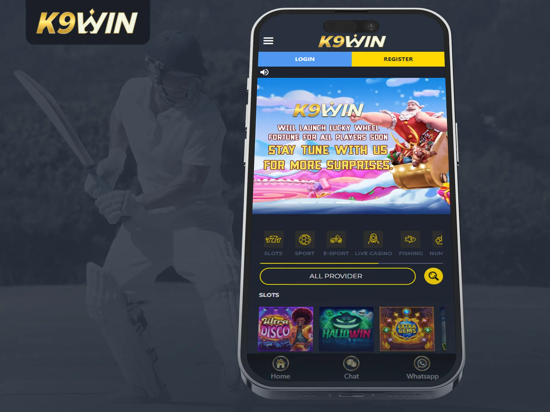 Use K9Win's mobile website for easy betting and gaming.