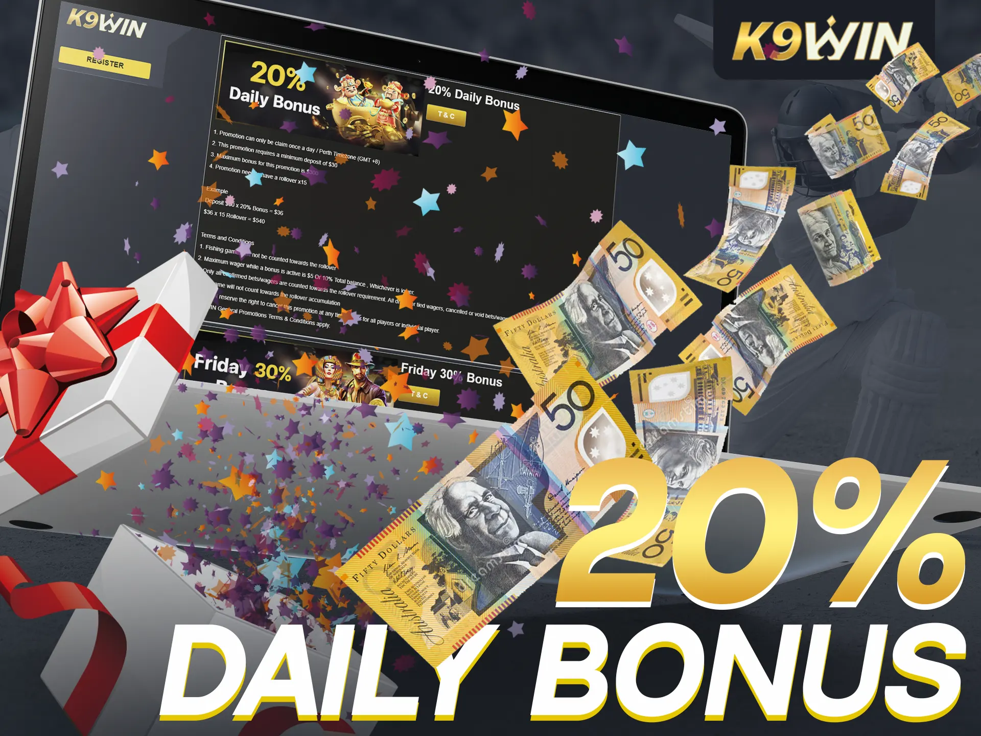 Get a 20% daily bonus at K9Win, up to 300 AUD!