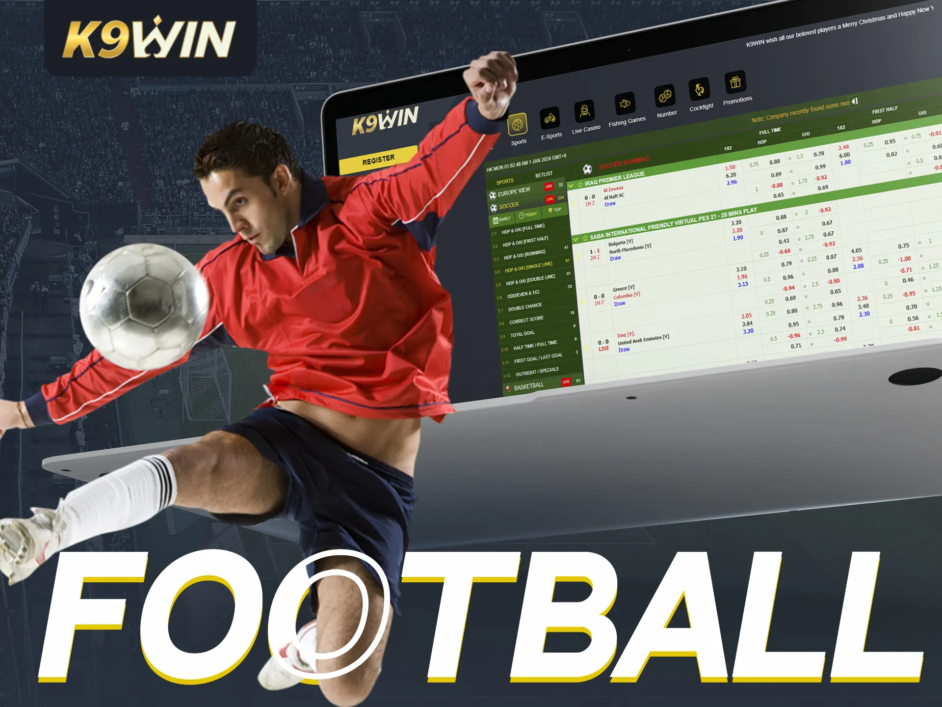 Bet on football events easily with K9Win.