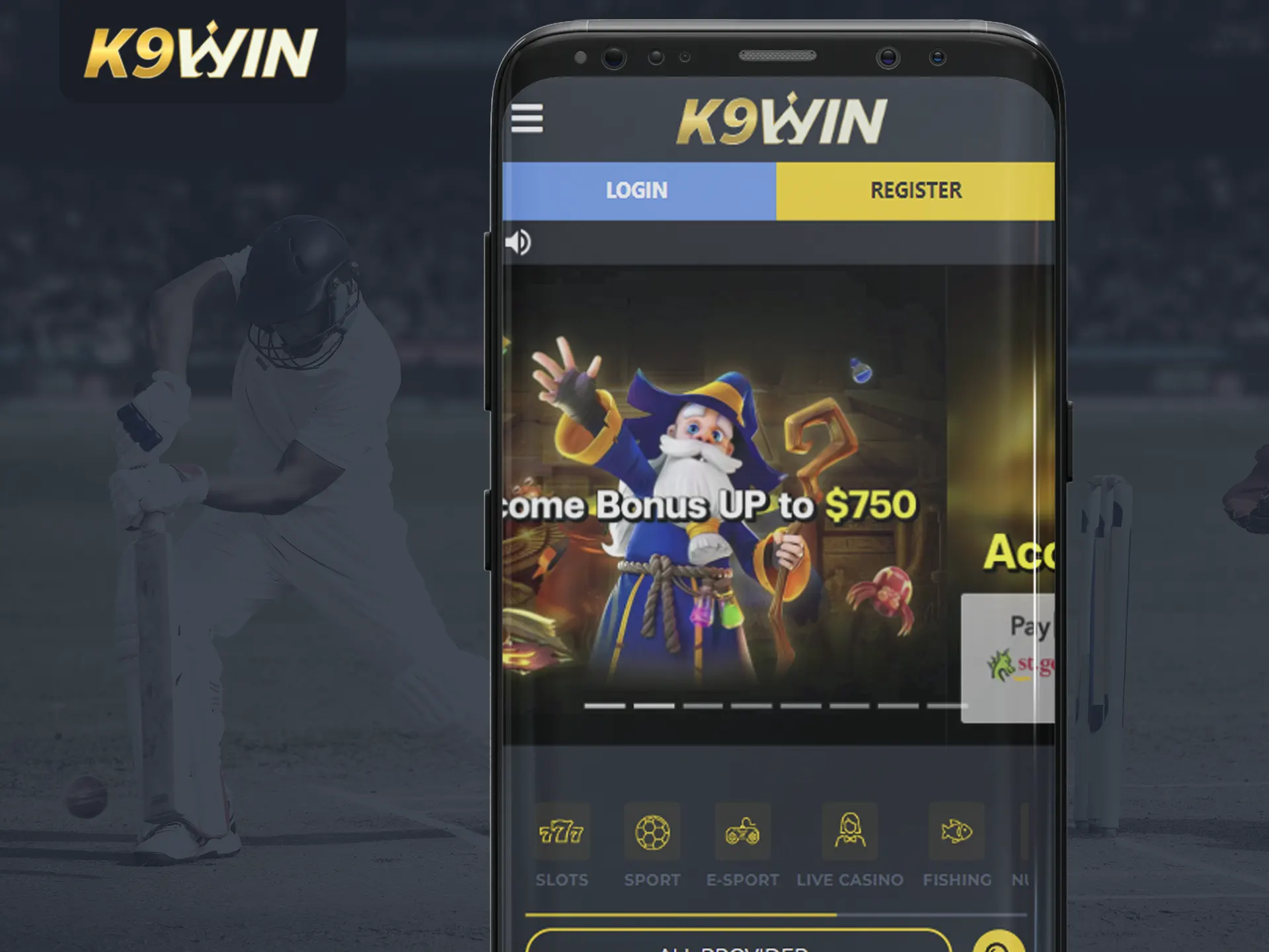 Use K9Win's mobile website for easy betting and casino play.