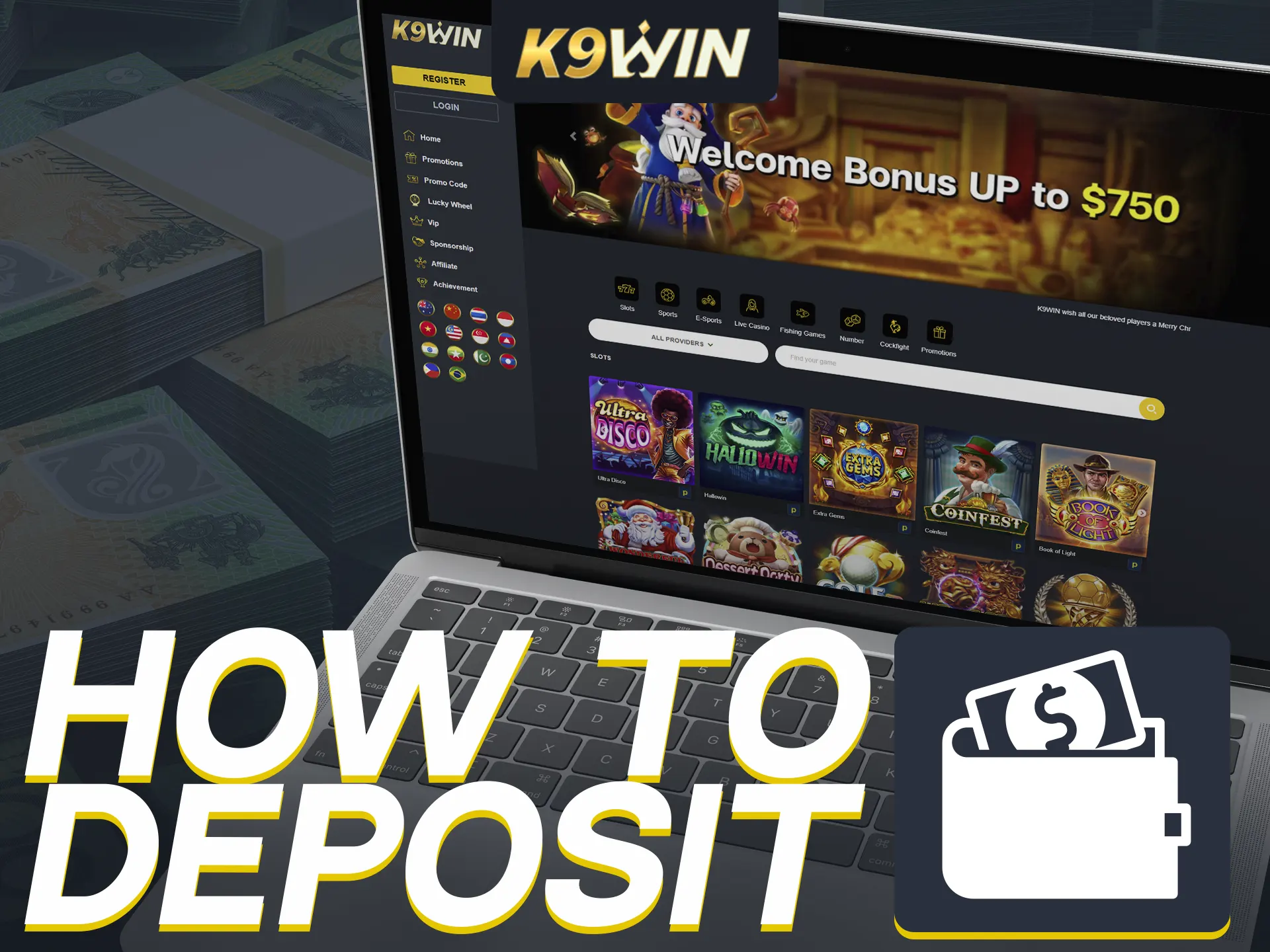 Deposit funds on K9WIN after account setup.