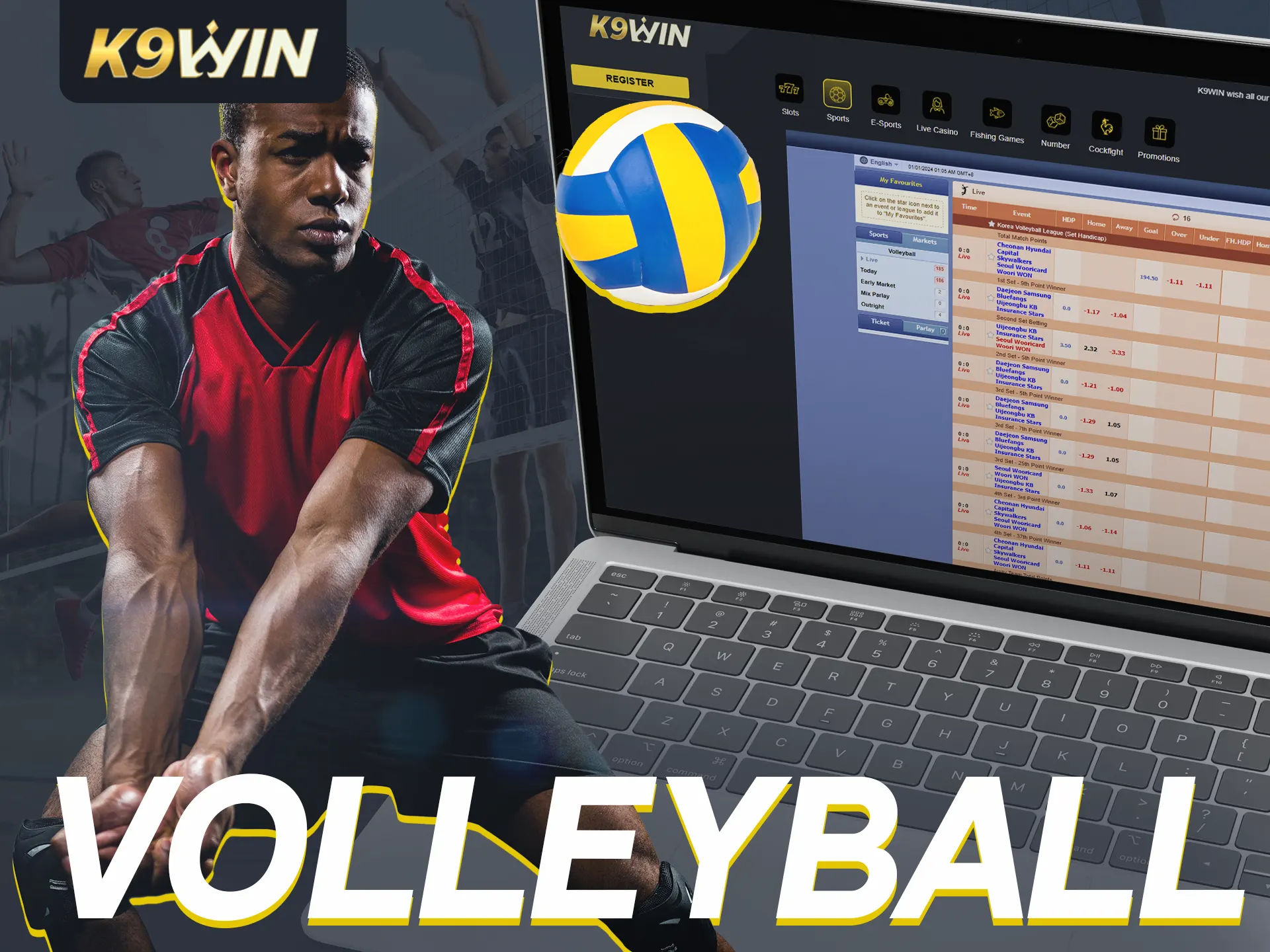 Bet on volleyball, including women's categories, with K9Win.