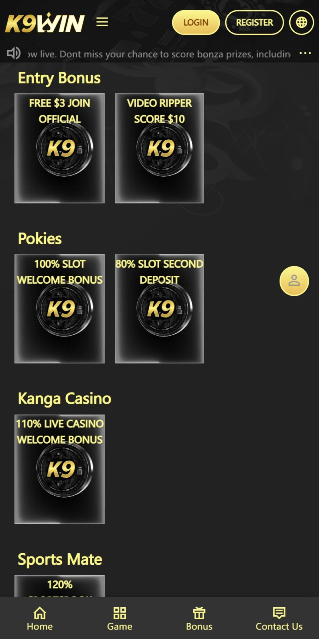 In the K9Win casino mobile app you will find a variety of casino and sports bonuses.