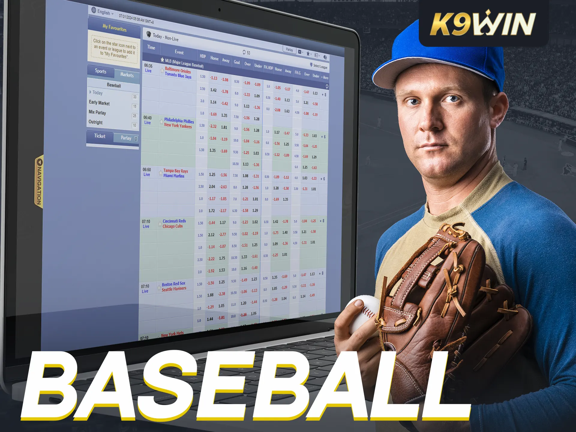 K9win offers baseball betting.