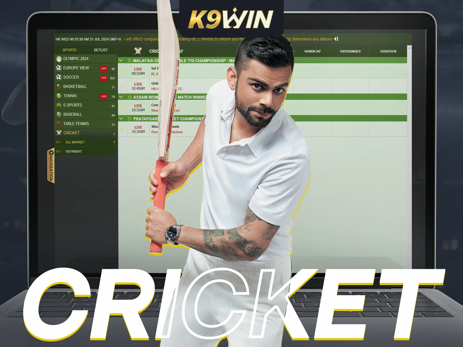 K9win offers great cricket bets on major tournaments.